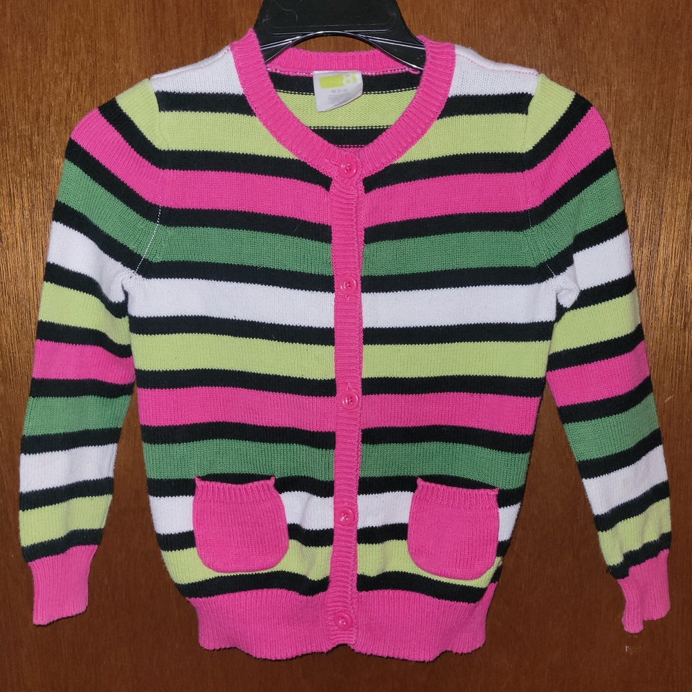 Crazy 8 Pink Green & White Striped Cardigan. Mint Condition  Sz 7-8